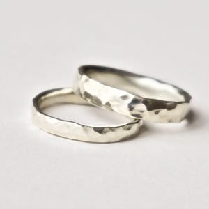 White Gold Hammered Wedding Bands Wedding Ring Set 9 Carat Gold Men's Ring Women's Ring Recycled image 2