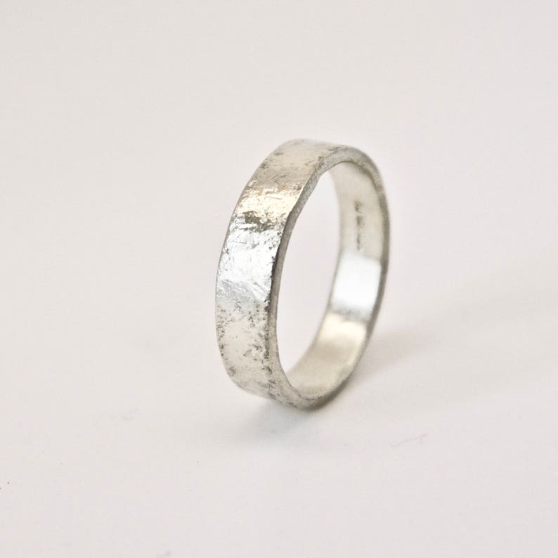 White Gold Wedding Ring with Distressed Texture 9 Carat Gold Wedding Band Hammered Organic Texture Recycled Gold image 2