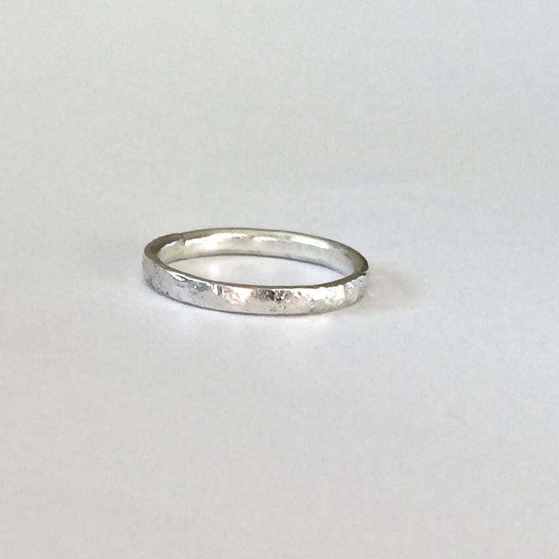 Silver Ring Distressed Organic Texture Recycled Sterling Silver Thin Ring Wedding Band Men's Women's Unisex image 2