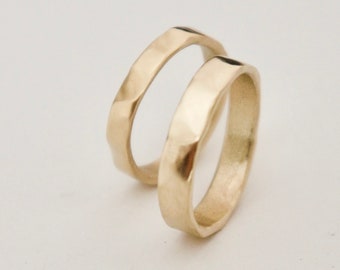 Gold Wedding Band Set - Organic Shape Ring - 9 Carat Yellow Gold Molten Ring