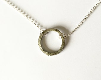 Circle Necklace - Unisex Silver Necklace - Men's Jewellery - Eco-friendly - Rough Textured Distressed Hammered