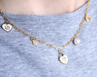 Star Sign Family Zodiac Necklace | Gold Plated with Pearl | Aries Paperclip Chain Dainty Charm Girlfriend Gift Mum Personalised
