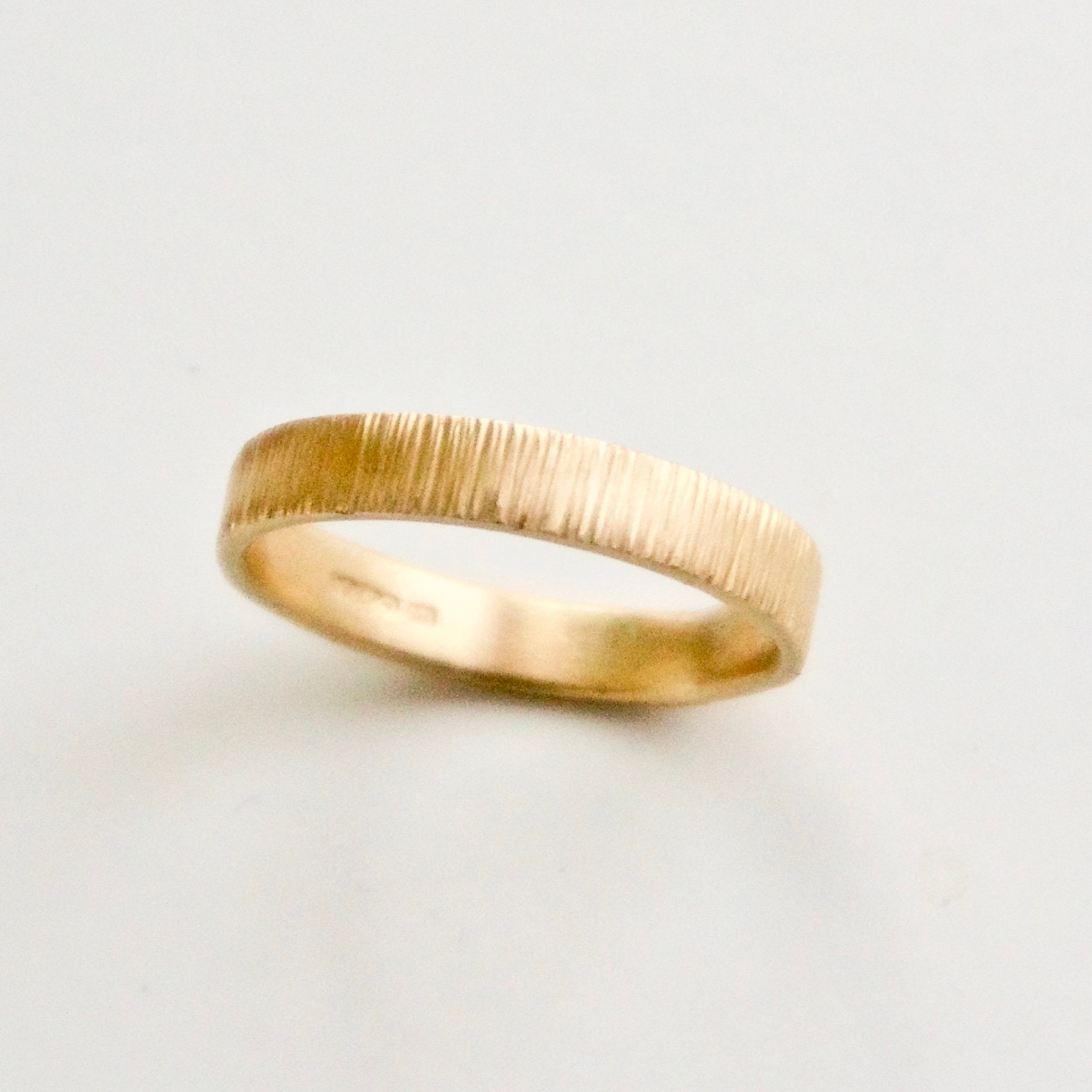 Gold Wedding Band Tree Bark Ring Unique Wedding Ring Men's