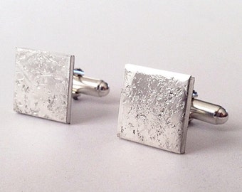 Silver Cufflinks - Distressed Texture - Recycled Sterling Silver - Hammered Rustic Square Cuff Links - Men's Gift - Dad Boyfriend Husband