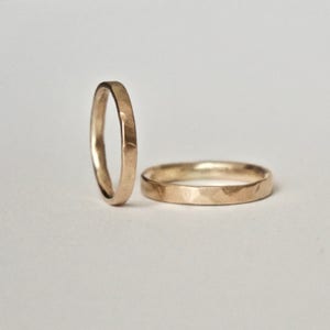 Wedding Band Set Two Flat Hammered Gold Rings His and Hers 9 Carat Yellow Gold Men's Ring Women's Ring Unisex image 3