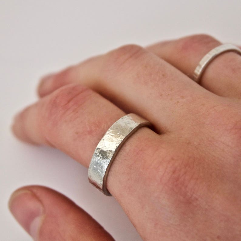 White Gold Wedding Ring with Distressed Texture 9 Carat Gold Wedding Band Hammered Organic Texture Recycled Gold image 4