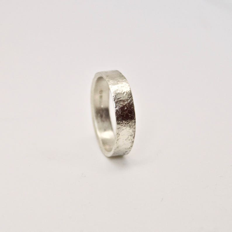 White Gold Wedding Ring with Distressed Texture 9 Carat Gold Wedding Band Hammered Organic Texture Recycled Gold image 3