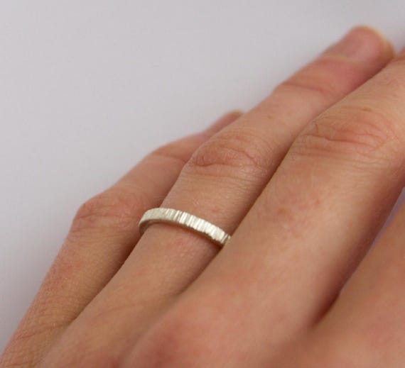 White Gold Ring 9 Carat Wedding Band Tree Texture Wedding Ring Minimalist Jewellery Gold Stack Ring Solid Gold Unique Bridal Ring Embossed