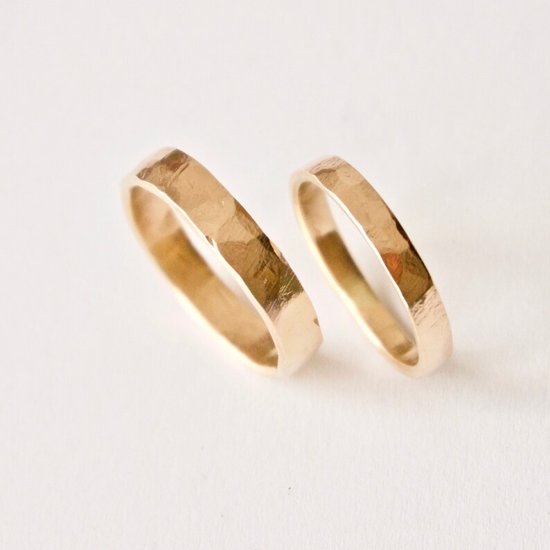 Gold Wedding Band, Hammered 14k Ring, Yellow Gold, Men's Ring, Women's Band, Unisex, Asymmetrical Ring, Handmade, Anniversary Gift for her image 6