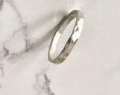 White Gold Ring UK Size L US 5.75 - Hammered Wedding Ring - Unique Textured Band - 9 Carat Gold Ring - Men's Women's - Couples - Unisex