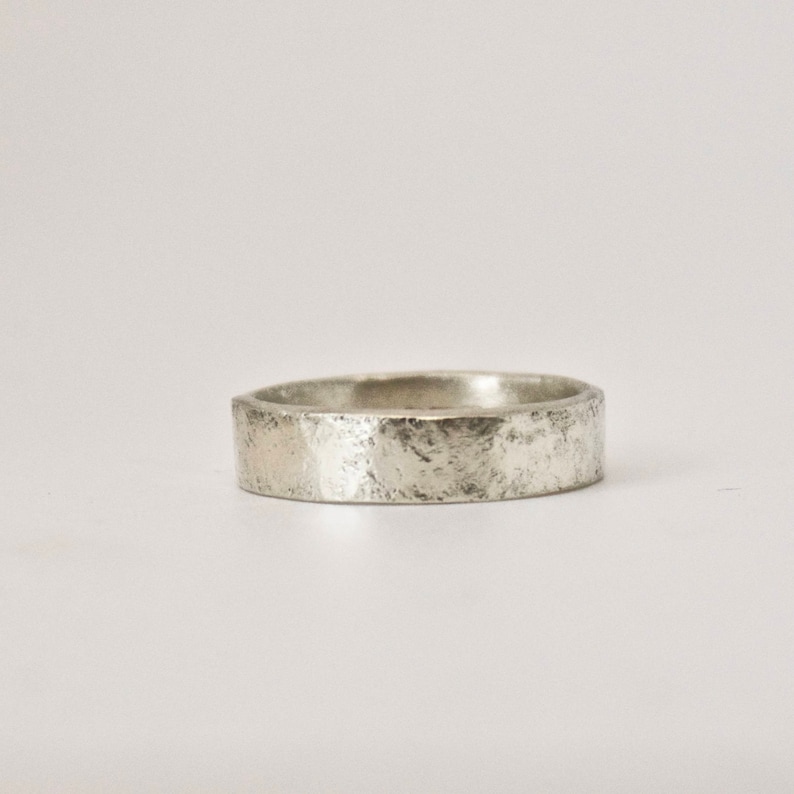 White Gold Wedding Ring with Distressed Texture 9 Carat Gold Wedding Band Hammered Organic Texture Recycled Gold image 7