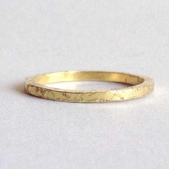 Gold Ring Wedding Band Rustic 9 Carat Gold Ring Thin Stone Texture Band Promise Ring Stacking 9k Gold Jewellery Gift for Wife Anniversary