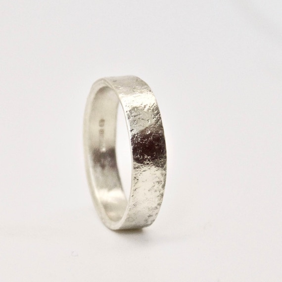 White Gold Wedding Ring with Distressed Texture 9 Carat Gold Wedding Band Man Hammered Woman Recycled 9k Gold Nature Inspired Ring