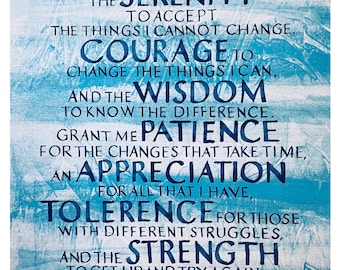 Notecards, Serenity Prayer, extended version,  Set OF 5 Hand made Blank, OA, AA, Courage, Wisdom, Patience, Appreciation, Toleranance,