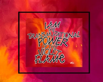 Notecards, I Am the Transmutational POWER of the Violet Flame  SET of 5 Hand made, Blank, red, spiritual,