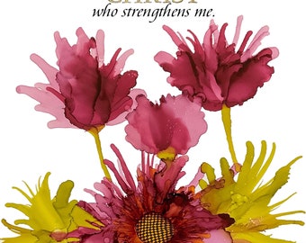 Notecards, I Can Do All Things Through Christ Who Strengthens me, SET OF 5 Hand made Blank, flower, Philippians 4:13, scripture, religious