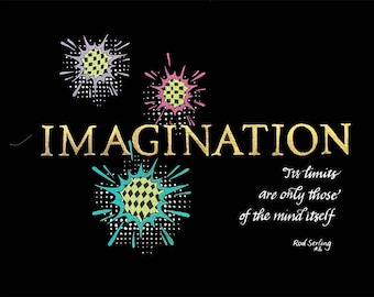 Notecards, Imagination, SET OF 5 Hand made Blank, It’s Limits are only those of the minf itself, Serling, gold, black