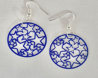 Star Royal Blue Round Stainless Steel Earrings