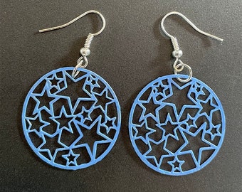 Star Light Blue Round Stainless Steel Earrings