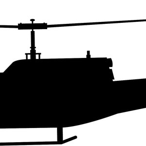 Puede incluir: Una silueta negra de un helicóptero con una sola pala de rotor. El helicóptero está en vuelo y tiene un cuerpo largo y delgado.