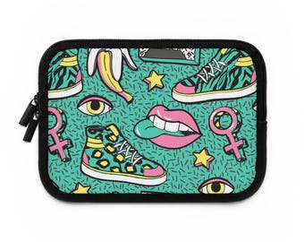 Custodia per laptop in stile retrò anni '80, cover in neoprene resistente all'acqua.