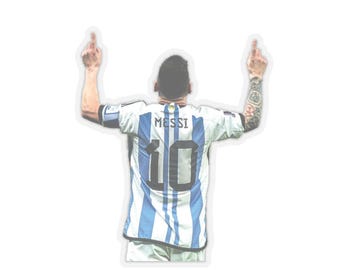 Lionel Messi Two Fingers Celebration Vinyl Kiss-Cut Klistermärken, Slitstark Glansig Finish Anpassade Former