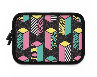 Custodia per laptop in stile retrò anni '80, in neoprene resistente all'acqua, con design personalizzabile.