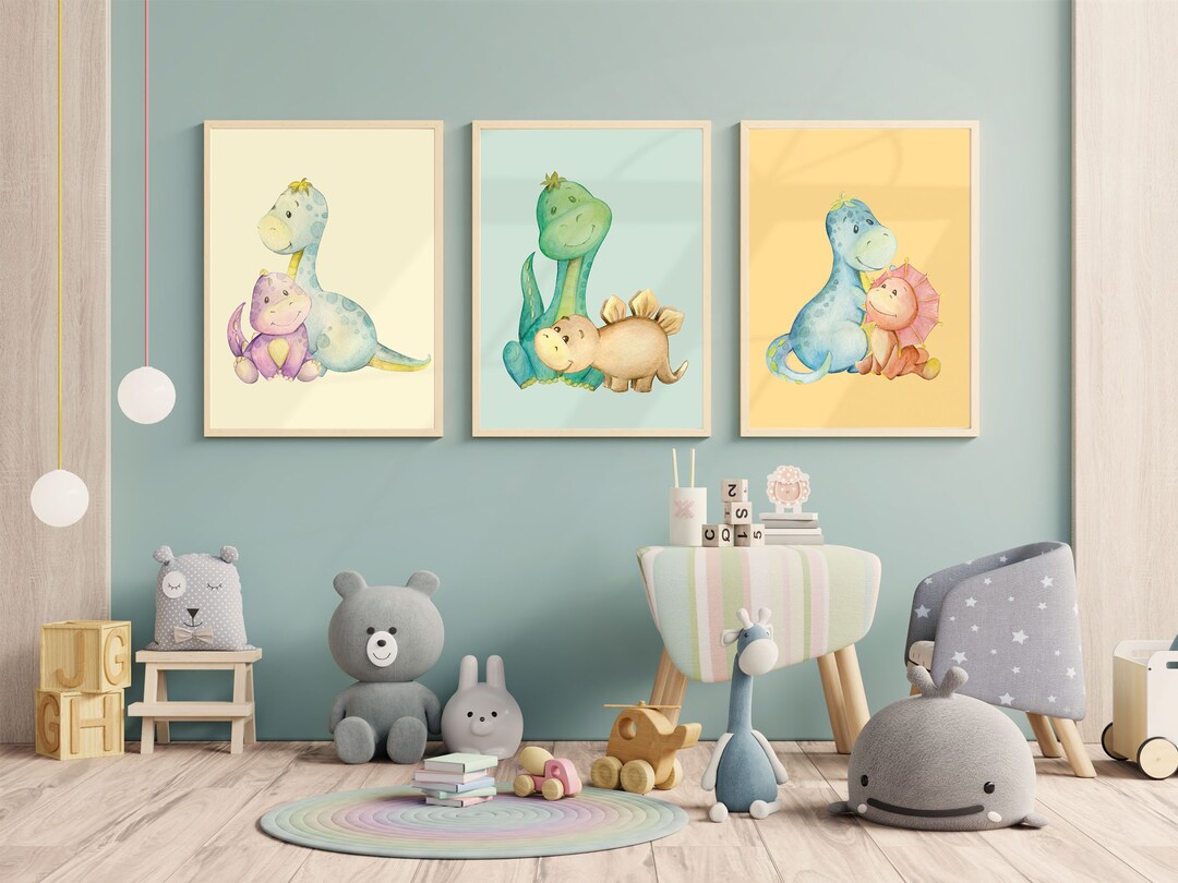 Dinosaurs Nursery Decor Set of 3 Prints Nursery Wall Art Downloadable ...