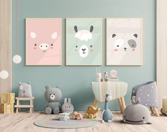 Láminas para habitación infantil con animales bebés, juego de 3 (descarga digital)