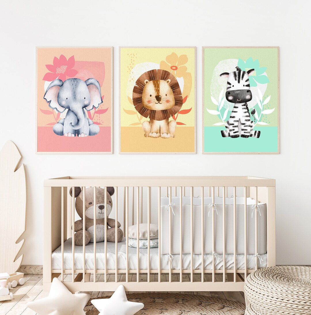 Woodland Animal Nursery Prints, Set of 3, Baby Room Decor (digital ...