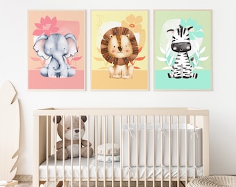 Láminas de animales del bosque para habitación infantil, juego de 3, decoración para habitación de bebé (descarga digital)