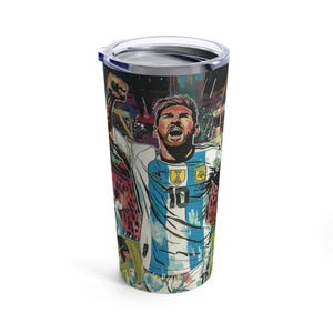 Lionel Messi Celebrating Victory 20oz Tumbler Vintage Watercolor Style