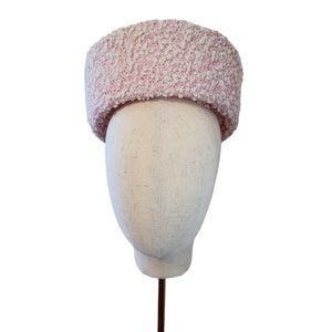 Pillbox Hat Jackie O. style pink pillbox hat in gorgeous luxury pink,creme,raspberry boucle tweed fabric, millinery pillbox hat