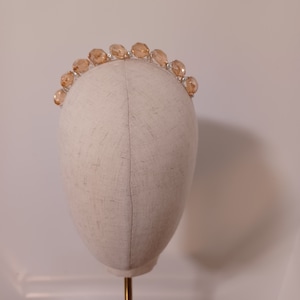 Ladie&#39;s Fashion Hair Jewelry Headband, larger champagne faceted Blush beads, nested light mint pearls, rose gold wiring