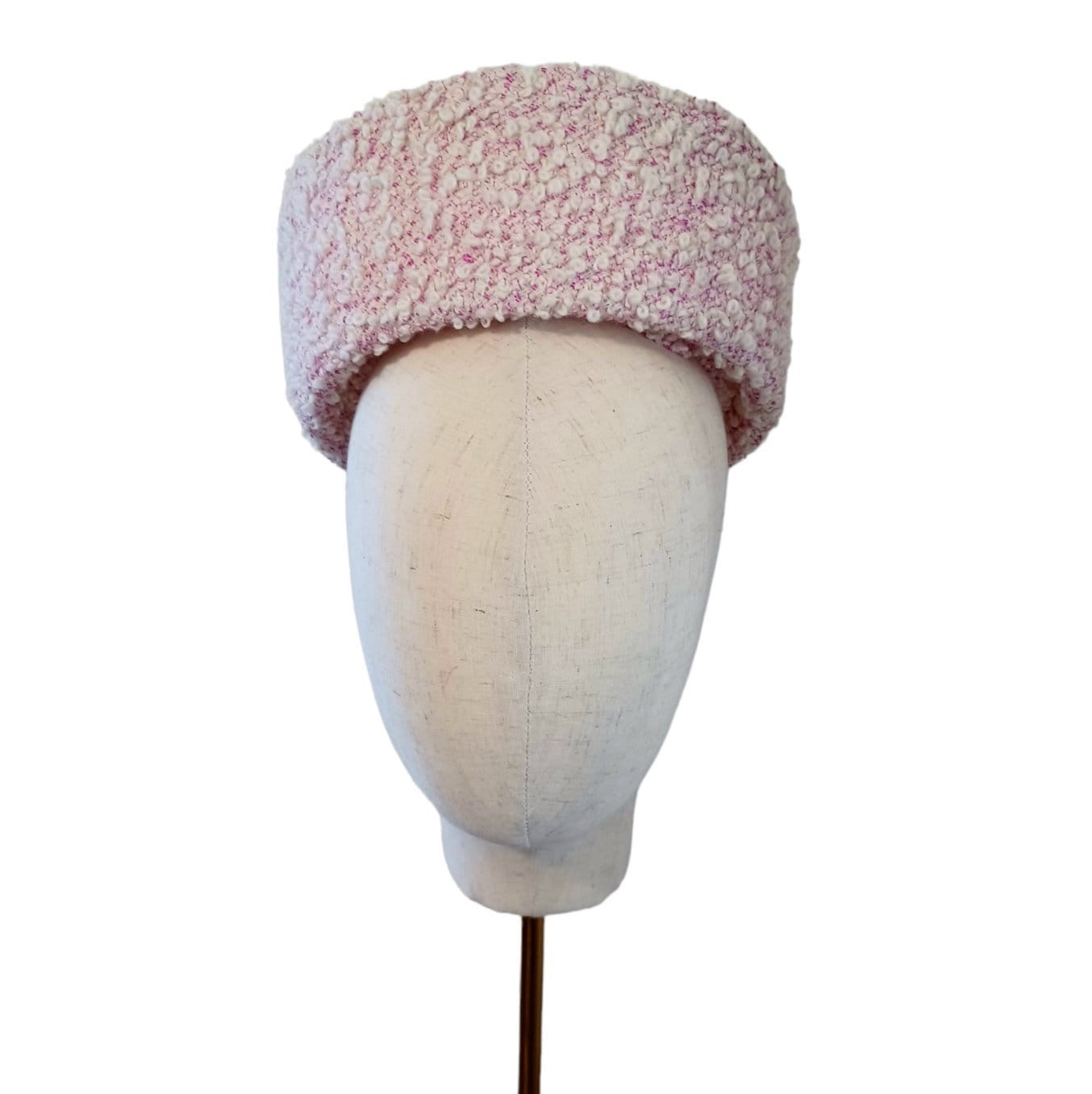 Pillbox Hat Jackie O. style pink pillbox hat in gorgeous luxury pink,creme,raspberry boucle tweed fabric, millinery pillbox hat