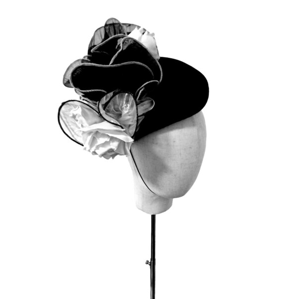 Handmade Kentucky Derby Fascinator, Black & White Organza 