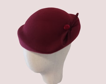 Red Pillbox hat, for Ascot, Kentucky Derby, Cheltenham festival, or special occasion felt bow and bright red velvet button,