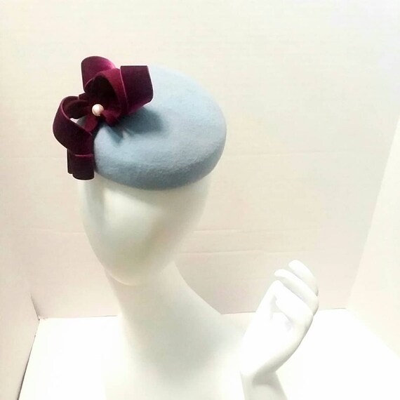 Ladie's Pillbox Fascinator Grey-blue 