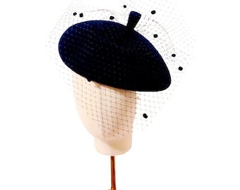 Parisian Beret, Made to order designer made fashion hat with optional veil