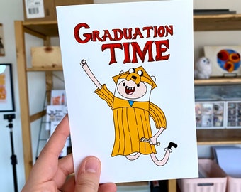 Adventure Time Graduation Card Finn & Jake | Cartoons Anime Cute Nerdy Blank Inside Greeting Card | Envelope Included BMO Bubblegum Ice King