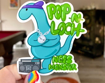 Pop n Lochness Monster Sticker | Retro 90s Hip Hop Boom Box Nessie Laptop Decal