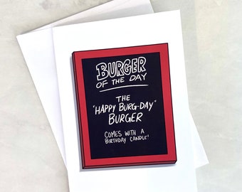 Bob's Burgers Birthday Card | Burger of the Day Pun Blank Inside Greeting Card | Envelope Included Bday Card