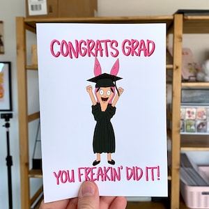 Bob's Burgers Graduation Louise Belcher Cartoons Anime Blank Inside Greeting Card Grad Bob Linda Feminist Tina Gene Envelope Included image 1