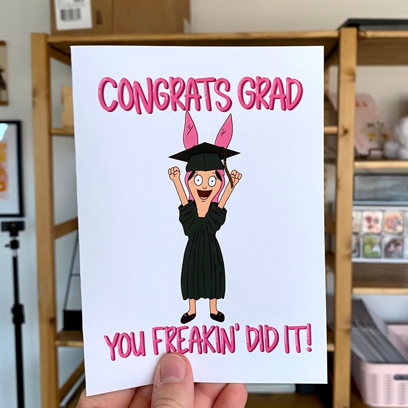 Bob's Burgers Graduation Louise Belcher Cartoons Anime Blank Inside Greeting Card Grad Bob Linda Feminist Tina Gene Envelope Included image 1