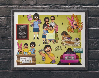 Bob’s Burgers Flash Sheet Art Print | Pro Abortion Rights Traditional | Fan Art Bob Linda Gene Louise Tina Nat | Midwest Access Coalition