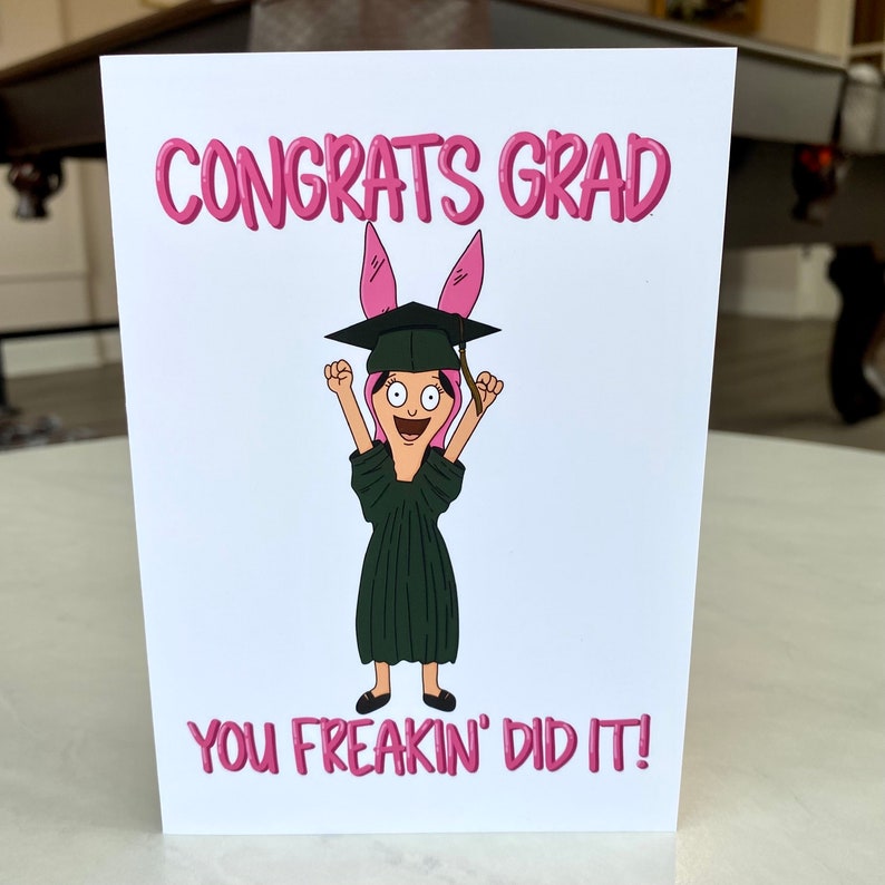 Bob's Burgers Graduation Louise Belcher Cartoons Anime Blank Inside Greeting Card Grad Bob Linda Feminist Tina Gene Envelope Included image 2