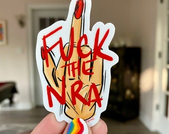 Gun control Fuck the NRA Sticker | Middle Finger Gun Laws Now Laptop Decal