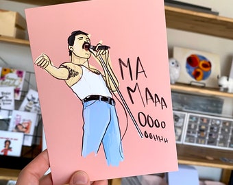 Mom Birthday Card Funny Freddie Mercury | Greeting Card | Bohemian Rhapsody Queen Blank Inside Envelope Included