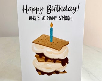 Cute Birthday Card S'mores | Dessert Sweets Candy | Blank Inside Greeting Card Single| Envelope Included  Card