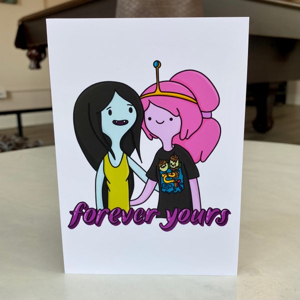 Adventure Time Anniversary Card | Princess Bubblegum Marceline Vampire | Love Valentine Blank Inside Greeting Card | Envelope Included